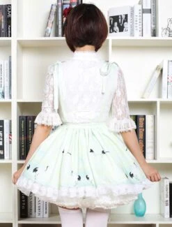 Lolitashow Sweet Lolita Dress In Light Green Printed Qi Lolita Suspender Skirt With White Lace Trim -AYA Cosplay Shop 51f5918a f3c4 412f 8fd4 026b09bd675a