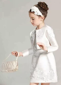 Champagne Flower Girl Dress Outfit A Line Flower Applique Beaded Knee Length Pageant Dress With Jacket Free Customization -AYA Cosplay Shop 52a01142d90e4ff6a9ac33b1f16e2936