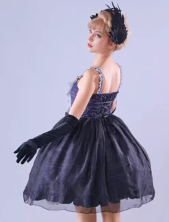 Lolitashow Exclusive Gothic JSK Lolita Dresses Bows Ruffles Floral Print Black Jumperskirt Summer Daily Casual Dress -AYA Cosplay Shop 53030e9e026f4ecdb45b4b6418591b0c