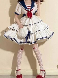 Sweet Lolita Dress Polyester Short Sleeves Dress Navy Style Lolita Dress -AYA Cosplay Shop 5411e418 8fe4 4e33 98d8 f520ed9df4ad