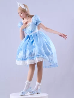 Lolitashow Exclusive Sweet Lolita Dress Short Sleeves Daily Casual Bowknot Satin Fabric Lolita Wedding Dress -AYA Cosplay Shop 548f283cac4e46d78eee4a08df19f767