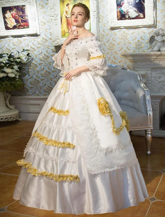 White Retro Costumes Flared Sleeve Off The Shoulder Victorian Vintage Maxi Dress Halloween 4 White Retro Costumes Flared Sleeve Off The Shoulder Victorian Vintage Maxi Dress Halloween - Image 2