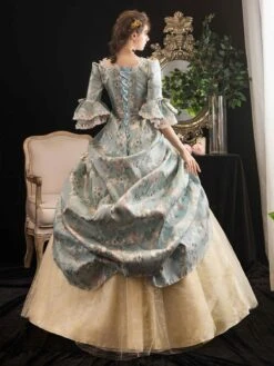 Victorian Dress Costumes Rococo Prom Dress Floral Print Trumpet Short Sleeves Square Neckline Marie Antoinette Costume Masquerade Ball Gown Dress -AYA Cosplay Shop 586739be 0611 46a6 8c5b 3300d081b9a5