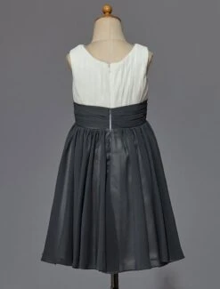 Flower Girl Dress Ivory Grey Pleated Satin Chiffon Flower Sash Sleeveless Short Kids Party Dress -AYA Cosplay Shop 59f53e78 c4e8 467a 8554 a718ca71ae8b