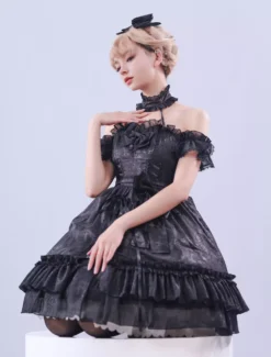 Lolitashow Exclusive Gothic Lolita Dresses Ruffles Lace Jacquard Sleeveless Black Summer Daily Casual Dress -AYA Cosplay Shop 5a5da19dece44df4861d192d3e901967
