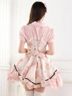 Classic Lolita One Piece Dress Lace Up Ruffles Pink Printed Lolita One Piece Dresses -AYA Cosplay Shop 5bc85ff4 b016 41a4 9af8 7c9481b81776