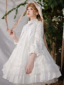 Gothic Lolita OP Dress Black Long Sleeves Lace Ruffles Polyester Lace Lolita One Piece Dress -AYA Cosplay Shop 5dc643dd ff5f 4ce1 9747 6cef1bacda7b