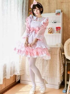 Maid Lolita Outfit Lace Ruffle Bow Lolita One Piece Dress With Apron -AYA Cosplay Shop 5ebd9f75 ed5f 46a7 bb5e 5330024c8d33