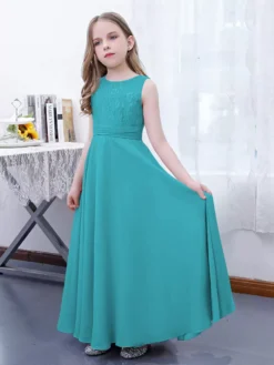 Pink Flower Girl Dress Chiffon Lace Jewel Neck Sleeveless Lotus Kids Birthday Party Dresses -AYA Cosplay Shop 5fb513c9fc2b4d7fb913df8b088a157b