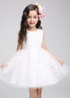 Princess Flower Girl Dress Lace Tulle Knee Length Beading Toddler's Pageant Dress