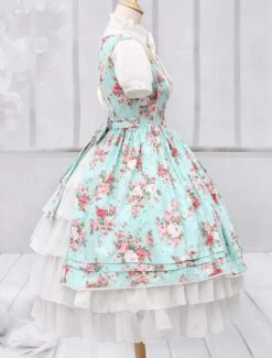 Lolitashow Light Blue Cotton Lolita One-piece Dress Flower Print Short Sleeves Chiffon Ruffles -AYA Cosplay Shop 6260c963 2ebf 4e87 bd35 2a59ffa9ec9f