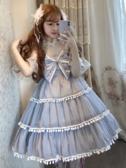 Sweet Lolita Dress Small Ice Cream Three-stage Solid Pearl Bows Sleeveless Lolita JSK Dress -AYA Cosplay Shop 648db733 58ee 4f56 be75 a32531d08627