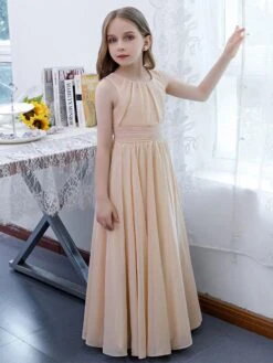 Champagne Flower Girl Dress Chiffon Pleated Jewel Neck Sleeveless Kids Birthday Party Dresses -AYA Cosplay Shop 6561e0a3 4f6d 4c21 924a de1c3e04a597