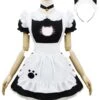 Maid Lolita Outfits Black Puff Sleeve Peter Pan Collar Bows Ruffles OP One Piece Dress With Pleated Apron And Headpieces -AYA Cosplay Shop 657231f7 a59a 4a65 ab69 f1b1db5a03e4