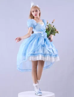 Lolitashow Exclusive Sweet Lolita Dress Short Sleeves Daily Casual Bowknot Satin Fabric Lolita Wedding Dress -AYA Cosplay Shop 661de74d1e1a42658607410113b8a1ba