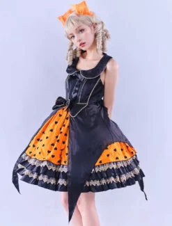 JSK Lolitashow Exclusive Gothic Lolita Dresses Lace Bows Hearts Pattern Black Tea Party Dress -AYA Cosplay Shop 6a17dc50781340dba8fb026eb1be82db