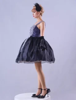 Lolitashow Exclusive Gothic JSK Lolita Dresses Bows Ruffles Floral Print Black Jumperskirt Summer Daily Casual Dress -AYA Cosplay Shop 6a36567bd9054bb9a32114343319df0a