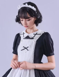 Lolitashow Exclusive Gothic Lolita Dresses Bows Ruffles Short Sleeves Cotton Black Tea Party Dress -AYA Cosplay Shop 6e049a50fea34701b2a687e2938ac2f4