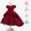 Kids Dress Princess Party Dress Flowers Bows Short Sleeves 5 Colors Flower Girl Dress -AYA Cosplay Shop 70001596 13c9 4061 9e3d 21c886321c37