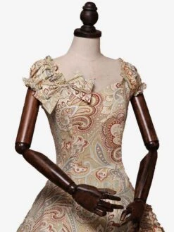 Women Retro Costumes Prom Dress Print Dress Bow Ruffle Short Sleeves Round Neckline Gown Victorian Era Clothing Costume -AYA Cosplay Shop 7481f3c0 b06c 41c7 bb47 1860a1ba41cb