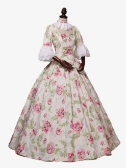 Light Apricot Retro Costumes Women's Floral Print Bows Ruffles Marie Antoinette Costume Polyester Tunic Choker Dress Retro Vintage Clothing -AYA Cosplay Shop 7494b9aa a80b 4098 800e 424dd57b777b