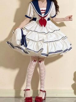 Sweet Lolita Dress Polyester Short Sleeves Dress Navy Style Lolita Dress -AYA Cosplay Shop 77105c7a 1687 4459 8e55 c158a4ae6bbc