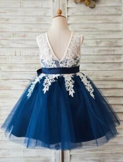 Lace Flower Girl Dress Tutu Dress Illusion Neckline Ball Gown Knee-Length Toddler's Pageant Dress -AYA Cosplay Shop 77375238 b05d 40bc a258 c809b6f9cd58