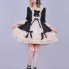 Lolitashow Exclusive Black Gothic Lolita Dress Chiffon Bow Ruffles Color Block Long Sleeve Tea Party Dress -AYA Cosplay Shop 77eb4501ea0b4f3bb77e19bfe1d3bd72