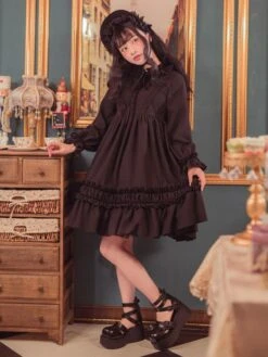 Classic Lolita One Piece Dress Solid Color Long Sleeve Vintage Lolita One Piece Dress -AYA Cosplay Shop 7aca9cf2 1b7c 4d67 bf42 0db75262a0bc