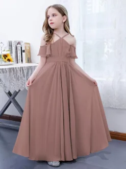 Cameo Pink Flower Girl Dress Chiffon Pleated Off-The-Shoulder Sleeveless Kids Birthday Party Dresses -AYA Cosplay Shop 7ba4652ceb6a4965a15a2aae3d10a80d