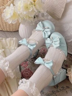 Lolita Wedding Dress Lolita Sandals Pink Bows Ruffles Elastic Fabric Round Toe Lolita Summer Shoes