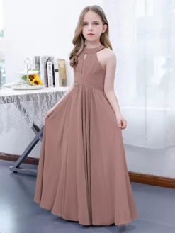 Lotus Pink Flower Girl Dress Chiffon Pleated Halter Sleeveless Kids Birthday Party Dresses -AYA Cosplay Shop 8530a0126c2344ebbadffaef3104eb26