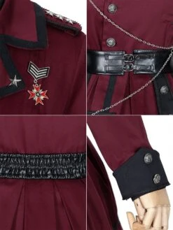 Military Style Lolita OP Dress Burgundy Long Sleeves Chains Ruffles Academic Lolita One Piece Dresses -AYA Cosplay Shop 8848c1fb f4e6 4f61 b096 bcd44dcd8d81