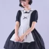 Lolitashow Exclusive Gothic Lolita Dresses Bows Ruffles Short Sleeves Cotton Black Tea Party Dress -AYA Cosplay Shop 890b49adf1214be9a62cb49cb15da4c7