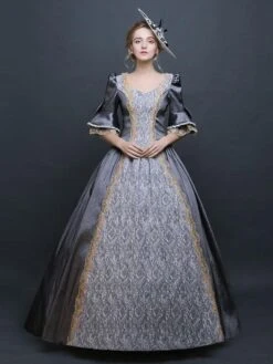 Prom Dress Retro Costume Gray Victorian Satin Ball Gown Princess Costume Carnival