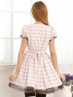 Lolitashow Light Pink White Lolita OP Dress Short Sleeves Lace Trim Bows -AYA Cosplay Shop 912f9bf2 9ac0 4368 9eb6 6df98e9bd094