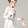 Champagne Flower Girl Dress Outfit A Line Flower Applique Beaded Knee Length Pageant Dress With Jacket Free Customization -AYA Cosplay Shop 92a793e330504c56a9b9bf12c45107f9