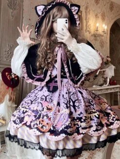 Sweet Lolita JSK Dress Polyester Sleeveless Lace Up Ruffles Black Sweet Lolita Jumper Skirt