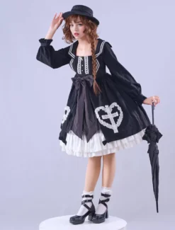Lolitashow Exclusive Gothic Lolita Dresses Lace Ruffles Long Sleeves Black Polyester Daily Casual Dress -AYA Cosplay Shop 94506c115a224b0b8ebb76465efc2fc3