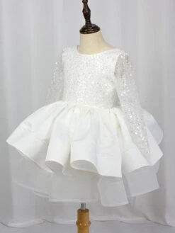 Flower Girl Dress Tulle Beaded Jewel Neck Long Sleeves Champagne Free Customization -AYA Cosplay Shop 9571cbe1 8dc1 40b4 aa8e c4be0450c65b