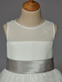 Ivory Flower Girl Dress With Bow Sash Chiffon Satin -AYA Cosplay Shop 95959107 ec3a 4a9d aa3a 2298fd97df75