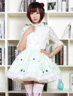 Lolitashow Sweet Lolita Dress In Light Green Printed Qi Lolita Suspender Skirt With White Lace Trim -AYA Cosplay Shop 95deb18e 93ff 46db 9708 5ea31654617a