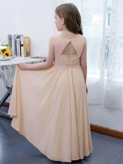 Champagne Flower Girl Dress Chiffon Pleated Jewel Neck Sleeveless Kids Birthday Party Dresses -AYA Cosplay Shop 964680a9 61c5 491c aa0a 27ff7dd796ef
