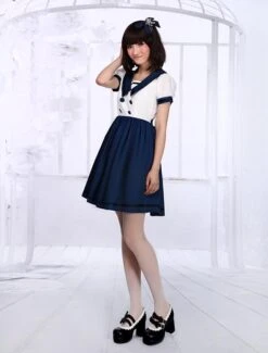 Lolitashow White Navy Blue Lolita One-piece Dress Sailor Style Short Sleevs -AYA Cosplay Shop 96b7b8ff 8504 4f5b 99a7 7b64aca08c01