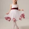 White Jewel Neck Knee-Length Flower Tulle Flower Girl Dress