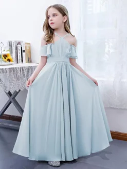 Cameo Pink Flower Girl Dress Chiffon Pleated Off-The-Shoulder Sleeveless Kids Birthday Party Dresses -AYA Cosplay Shop 9822ac69e41d4f518444904e3b56ed06