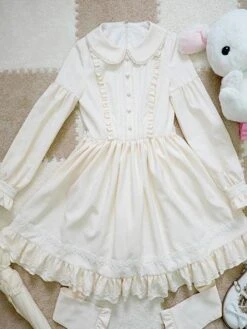 Sweet Lolita Dress OP Turndown Collar Ruffles Mid Calf One Piece Lolita Dress -AYA Cosplay Shop 98847923 4a8a 4d14 bdbc 3e1edcf97e92