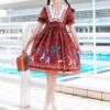 Sweet Lolita OP Dress Royal Trojan Bow Print Chiffon Burgundy Lolita One Piece Dress -AYA Cosplay Shop 9a586af0 8966 4c6e 8b8d 08e89cfb4d21