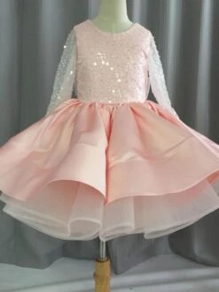 Flower Girl Dress Tulle Beaded Jewel Neck Long Sleeves Champagne Free Customization -AYA Cosplay Shop 9c4666c6 9438 48b2 912e 4f1c55f1a430