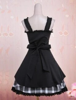 Lolitashow Gothic Lolita Dress JSK Black Gingham Applique Lolita Jumper Skirt -AYA Cosplay Shop 9d77a442 28f1 4355 b5b7 4cdcfe1c62dc